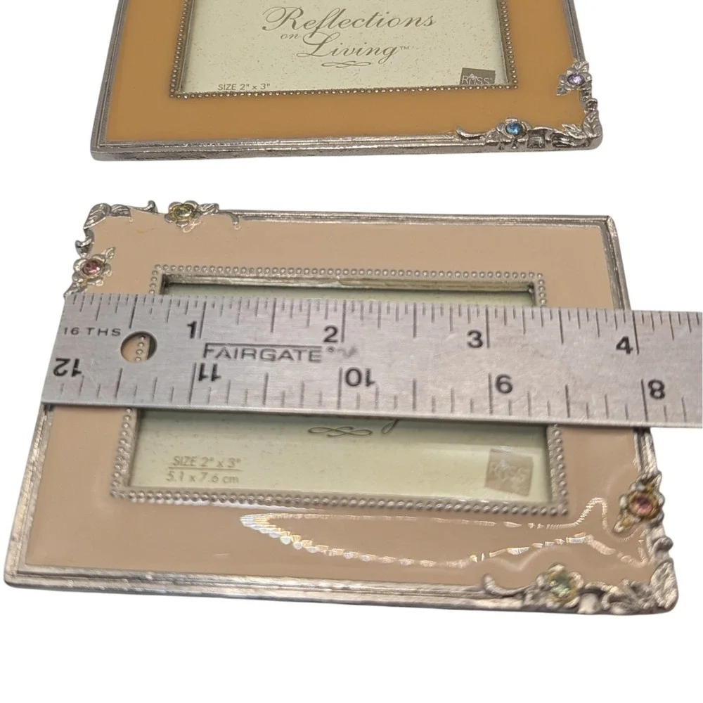 Vintage Russ Enamel Frames Studded Silver Tone Reflections On Living Lot of Two